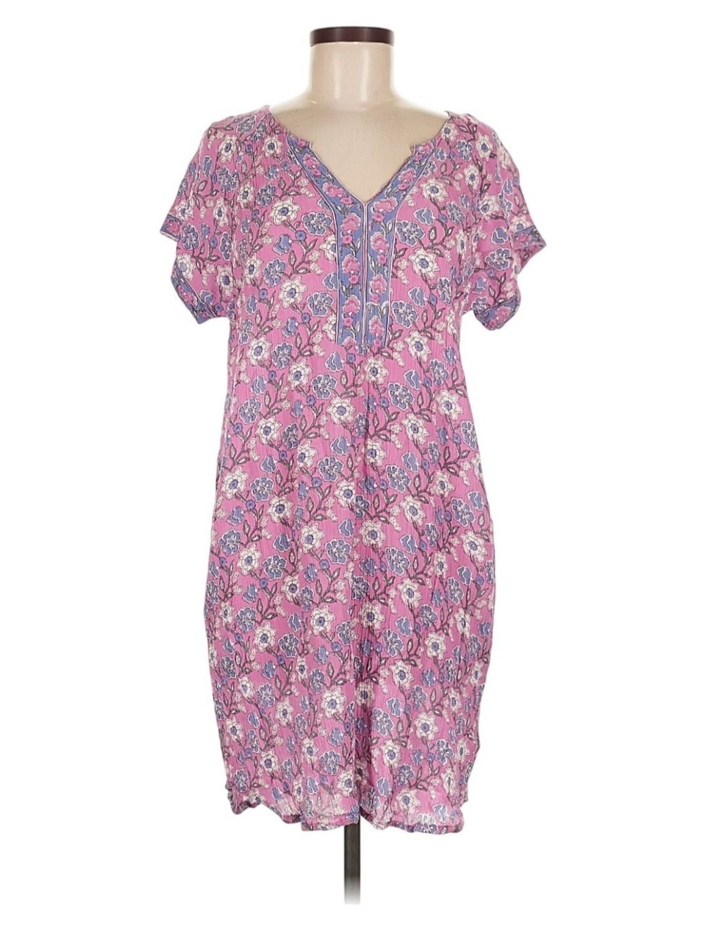Pink Floral V-Neck Short Sleeve Dress